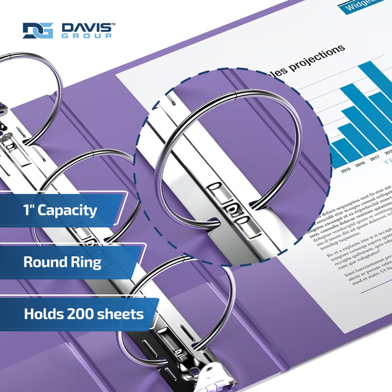Davis Group Premium Economy 6-Pack 3-Ring Binders for School or Office, Round-Ring Binders, 1 Inch, Purple - Image 2